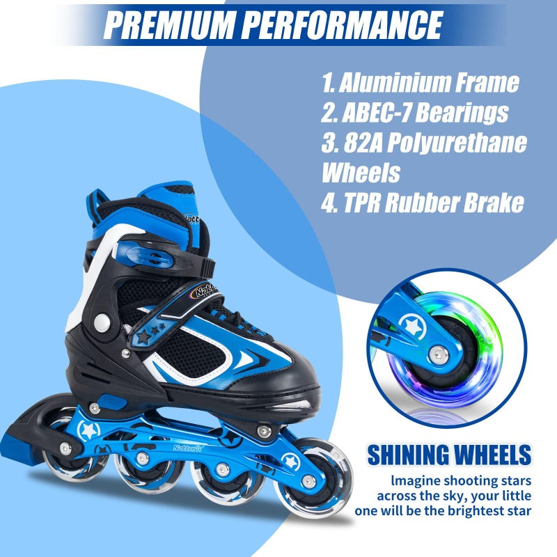Nattork Blade Roller Skates for Boys with Light Up Wheel,Adjustable Inline Skates for Big Kids Youth Childrenâ€˜s Outdoor & Indoor Ages 6-12 9 10 11 12, Beginners Blue - Image 4